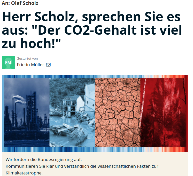 You are currently viewing Petition an Scholz: Sprechen Sie es aus: „Der CO2-Gehalt ist viel zu hoch!“
